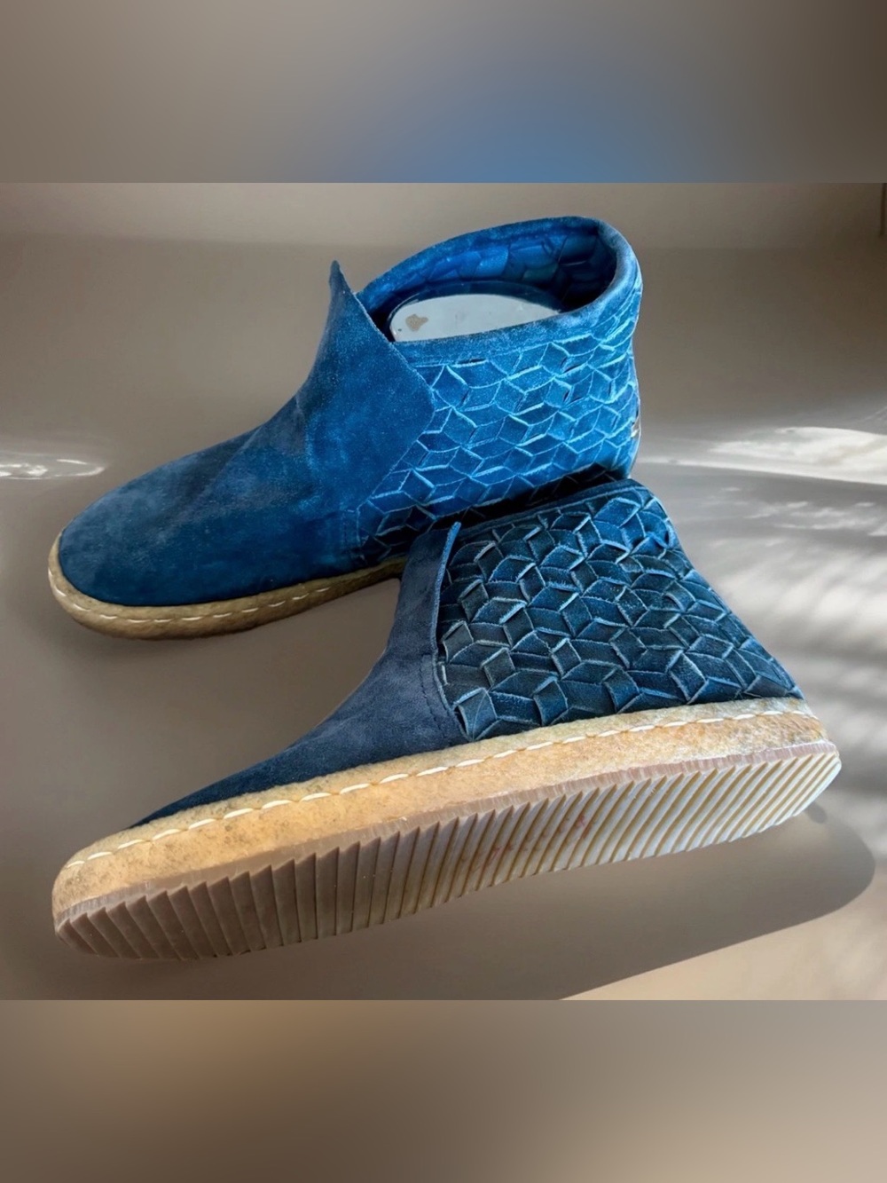 Laidback London Black Blue Suede Geometric Ankle Boots Boho Festival Artisan 9